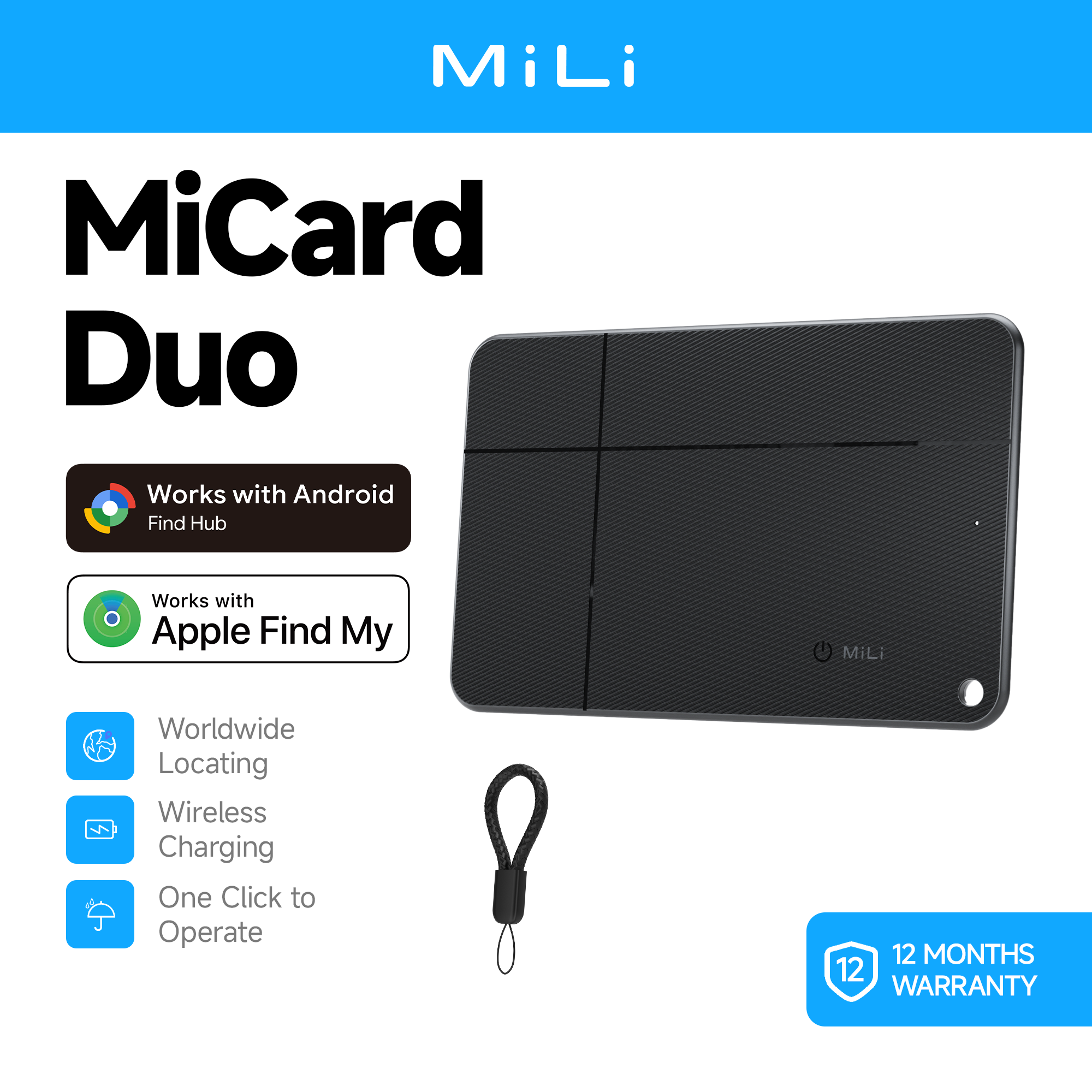 MiCard Duo Wallet Finder - Apple Find My & Google Find Hub -