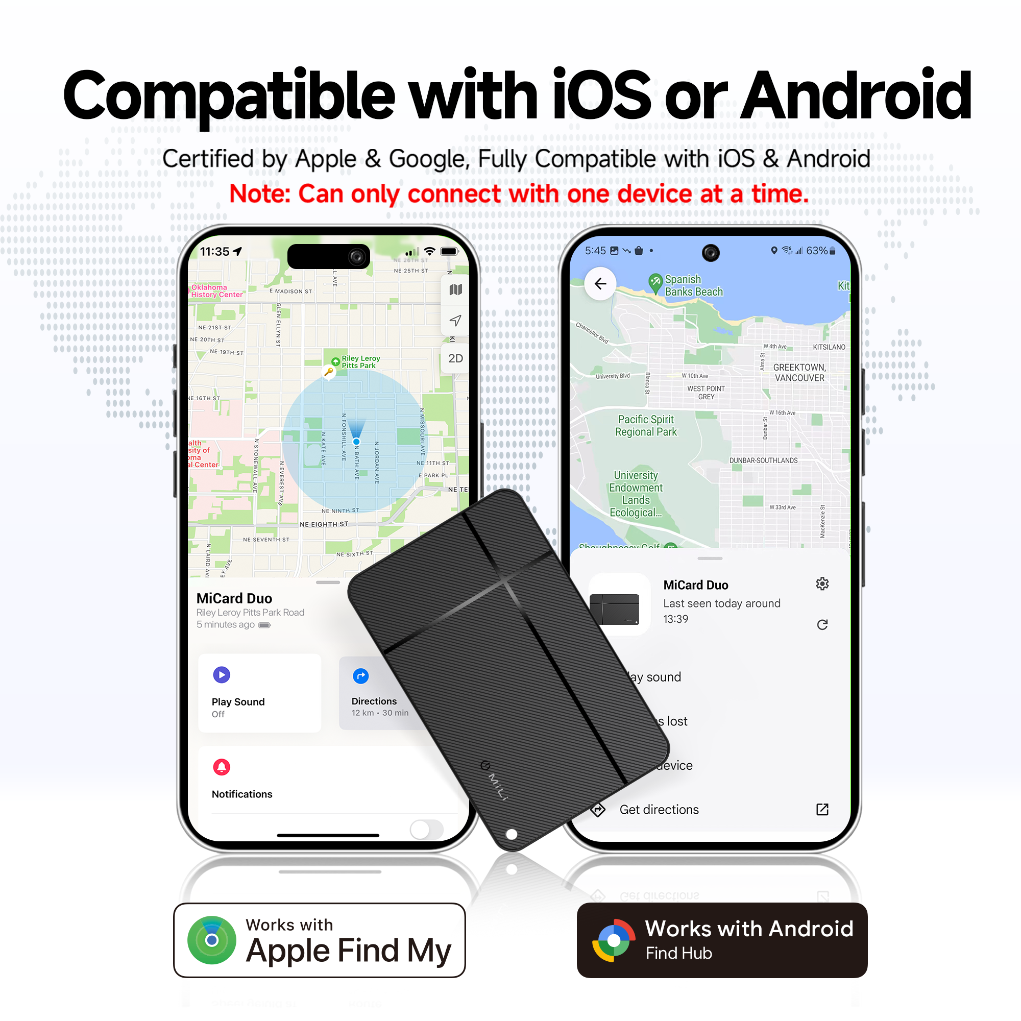 MiCard Duo Wallet Finder - Apple Find My & Google Find Hub