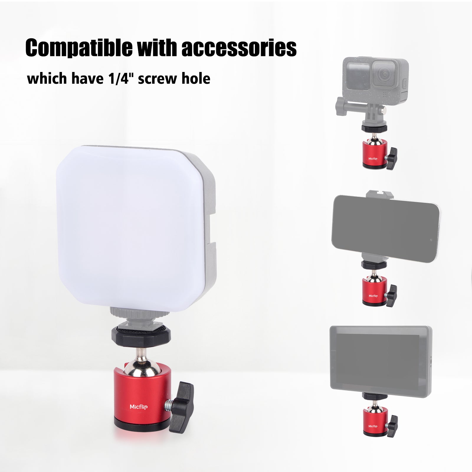 Pivot - Tripod Ball Head Base with 1/4 Screw 360° Rotation Aluminum Alloy with Positioning Hole -