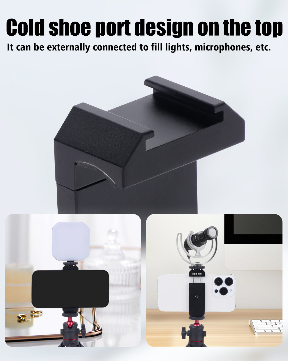 PortaClip - Portable Aluminum Alloy Cold Shoe Phone Clamp with 1/4' Screw Thread -