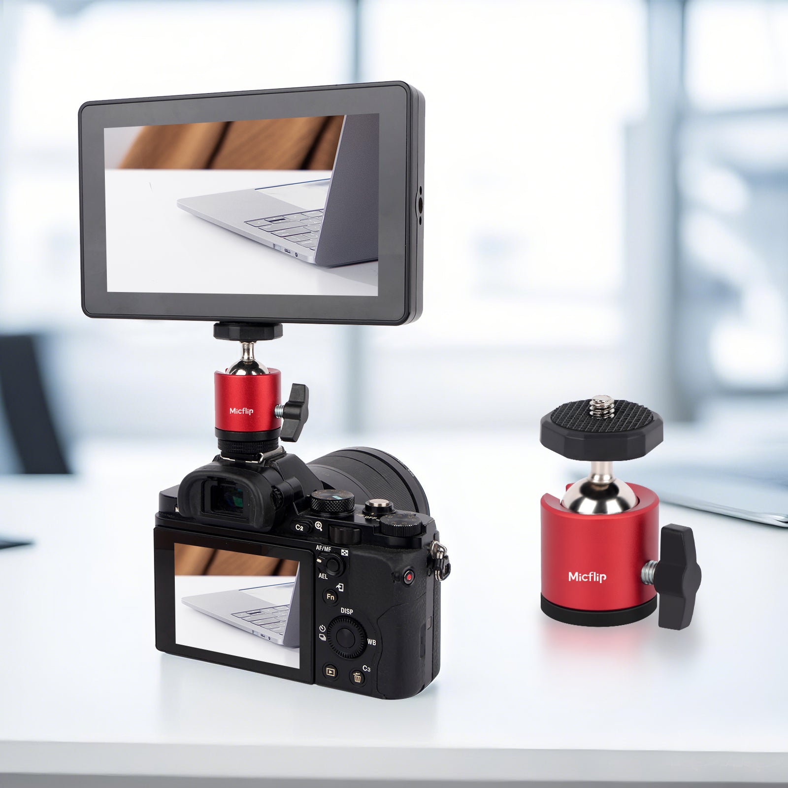 Pivot - Tripod Ball Head Base with 1/4 Screw 360° Rotation Aluminum Alloy with Positioning Hole -