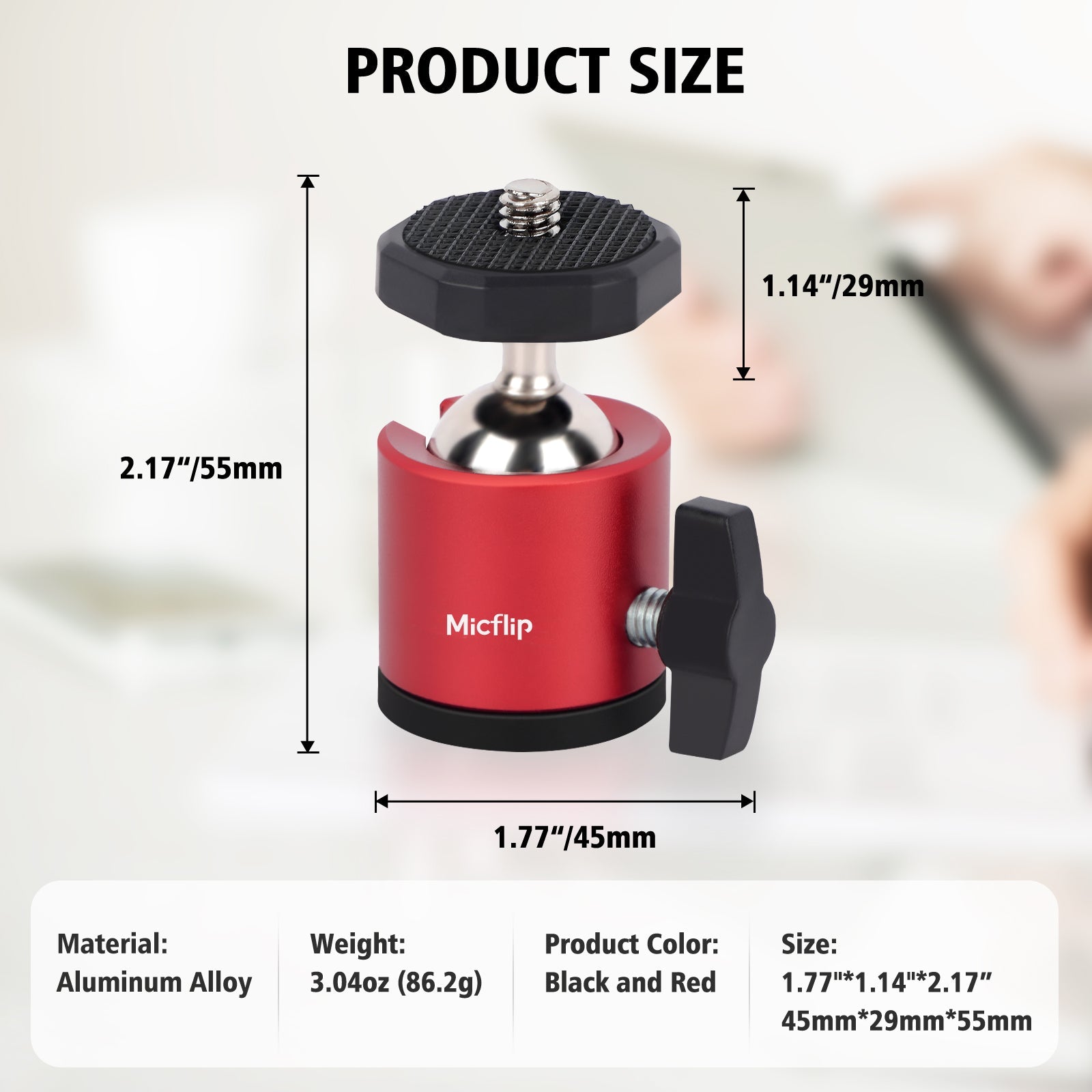 Pivot - Tripod Ball Head Base with 1/4 Screw 360° Rotation Aluminum Alloy with Positioning Hole -