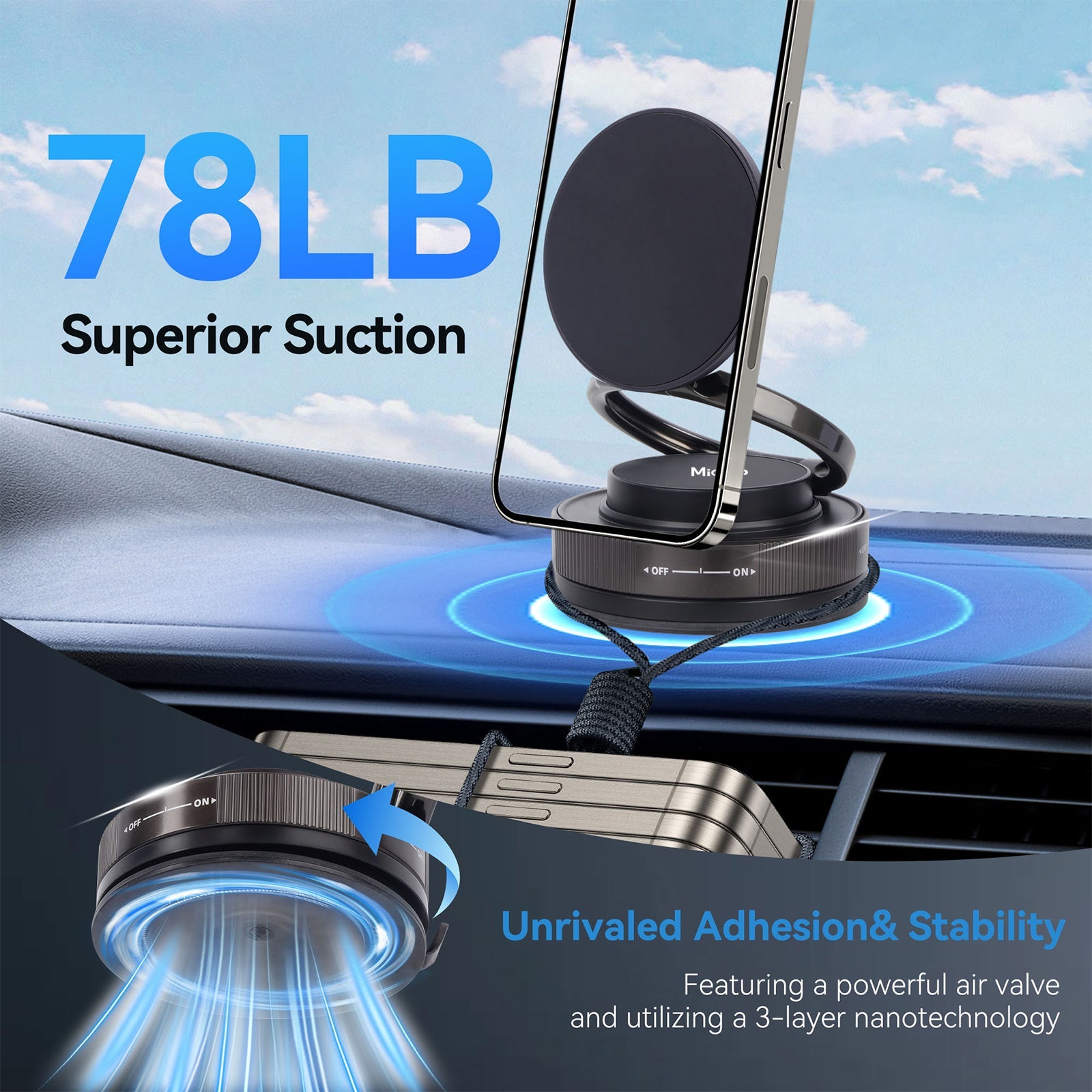 MagStick - Magsafe Suction Cup Magnetic 360° Rotation Ultra Stable Phone Holder -