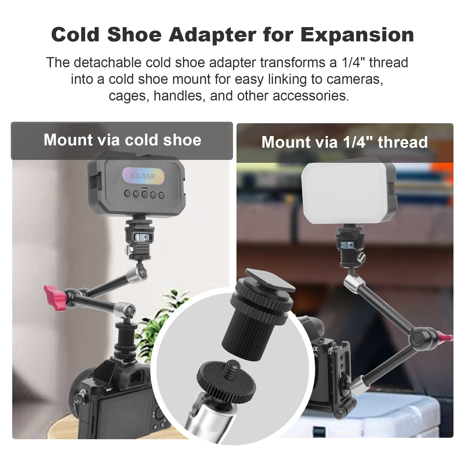 MagicArm Pro - Aluminum 11" Articulating Magic Arm with 1/4" Screw and Cold Shoe Adapter -