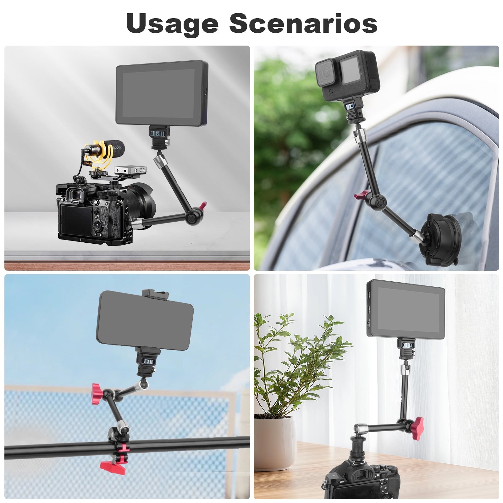 MagicArm Pro - Aluminum 11" Articulating Magic Arm with 1/4" Screw and Cold Shoe Adapter -