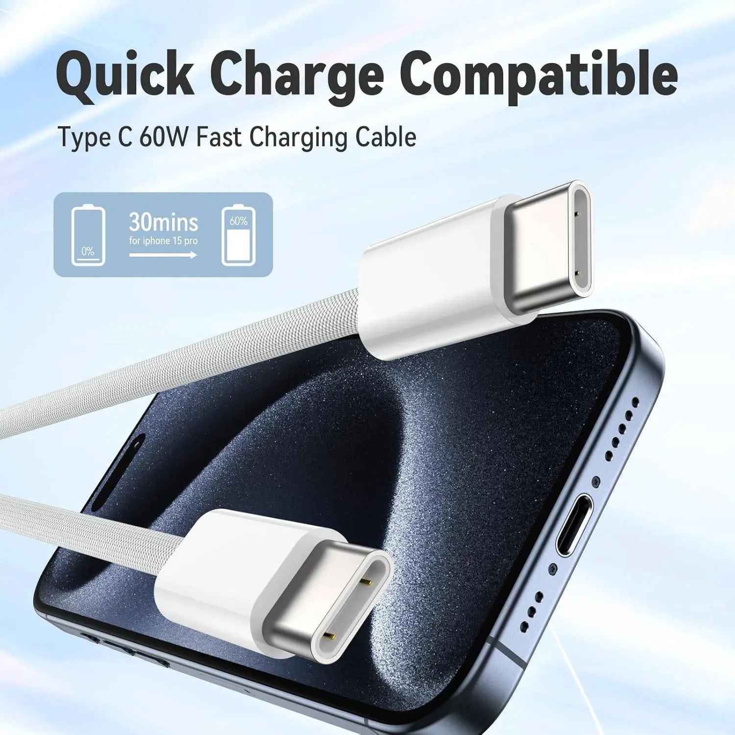 Type C Cables for Iphones - Braided 60W Type C Cables for Iphones - Braided 60W Type C Cables for Iphones - Braided 60W