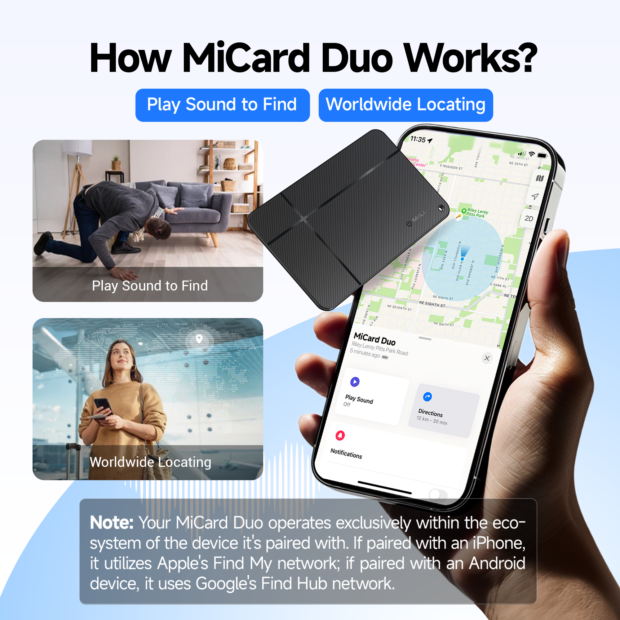 MiCard Duo Wallet Finder - Apple Find My & Google Find Hub - 