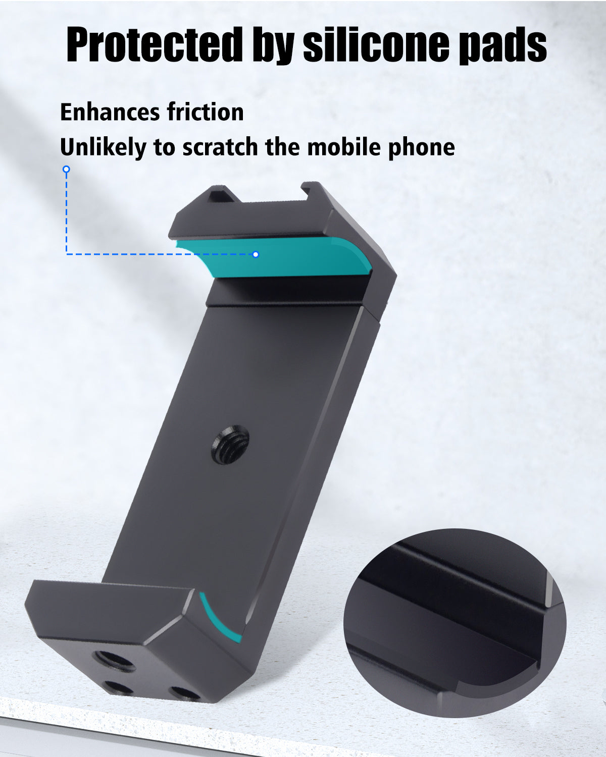 PortaClip -  Portable Aluminum Alloy Cold Shoe Phone Clamp with 1/4' Screw Thread - 