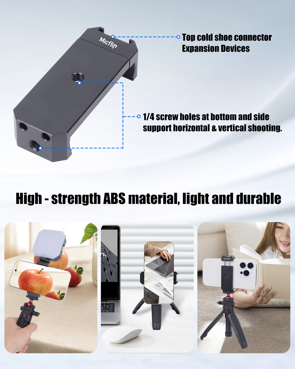 PortaClip -  Portable Aluminum Alloy Cold Shoe Phone Clamp with 1/4' Screw Thread - 