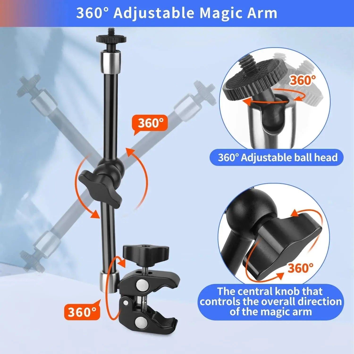 Magic Arm with Super Clamp Compatible with Small Rig Cage (11 inch) - Micflip