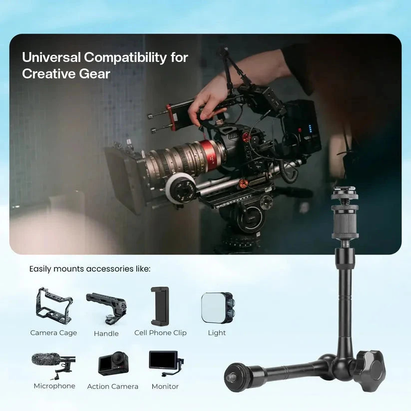 Super Magic Arm - 11inch Adjustable Articulating Friction Magic Arm with Super Clamp - 