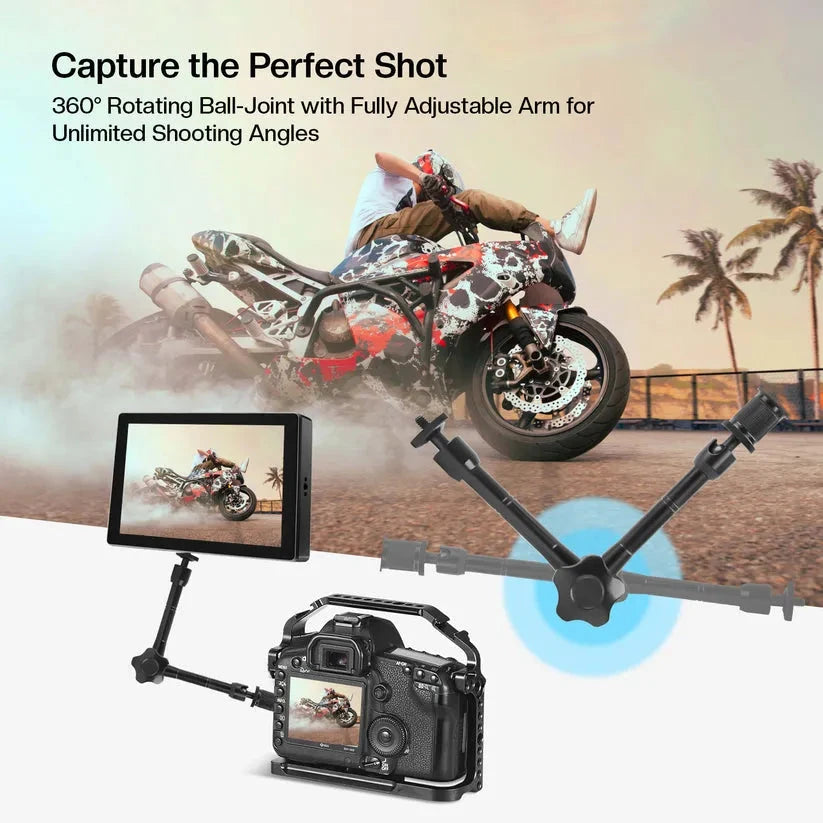 Super Magic Arm - 11inch Adjustable Articulating Friction Magic Arm with Super Clamp - 