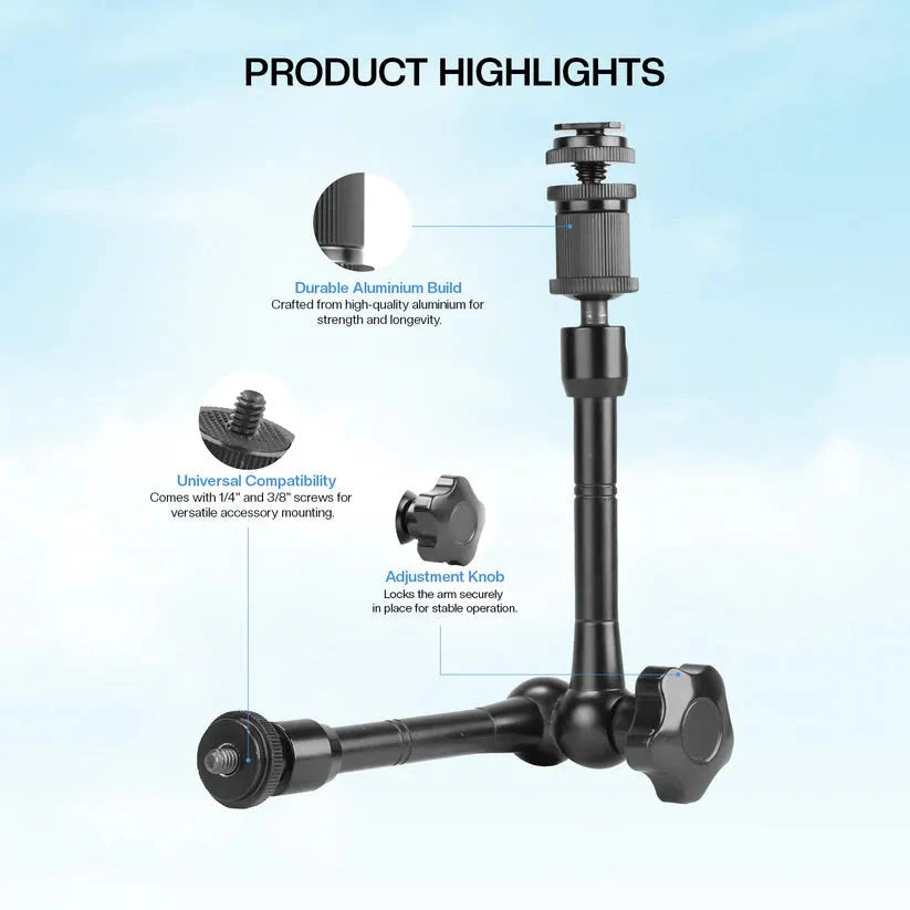 Super Magic Arm - 11inch Adjustable Articulating Friction Magic Arm with Super Clamp - 