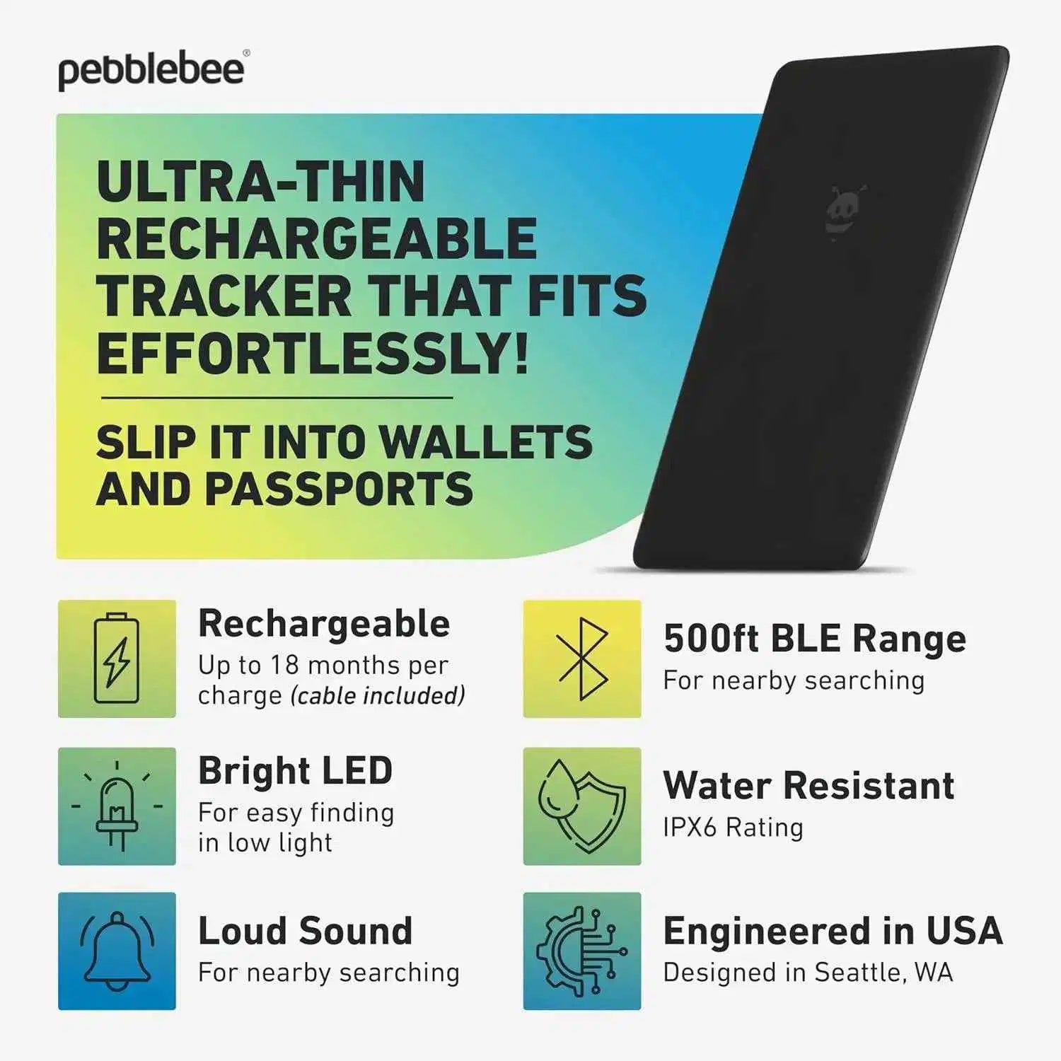Pebblebee Universal Card - Smart Tracker for Wallet - 
