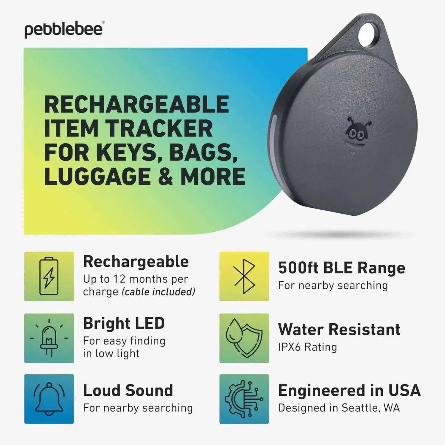 Pebblebee Universal Clip Tracker for Android & Apple - 