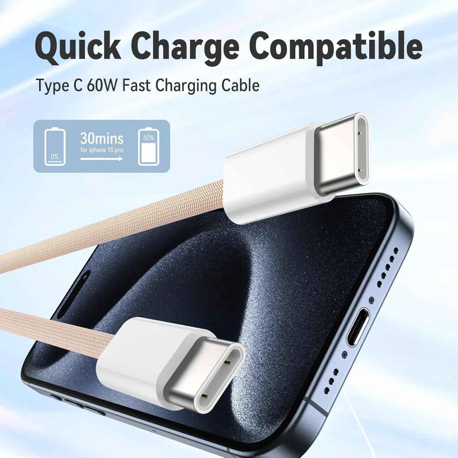 Type C Cables for Iphones - Braided 60W Type C Cables for Iphones - Braided 60W Type C Cables for Iphones - Braided 60W